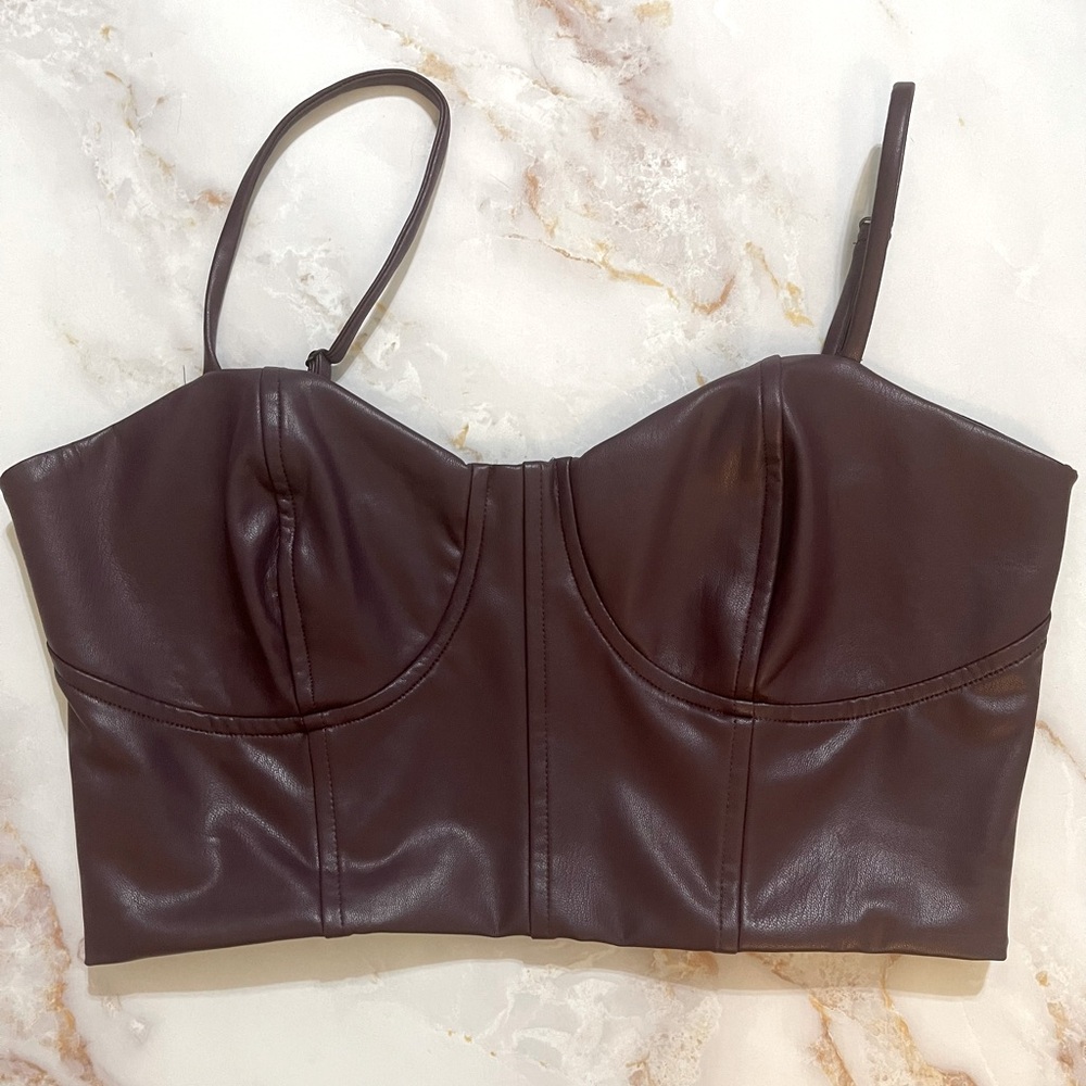 Express Body Contour Faux Leather Corset Cropped Top
